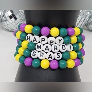 Happy Mardi Gras Beaded Bracelet Set. Set of 5 Bracelets New